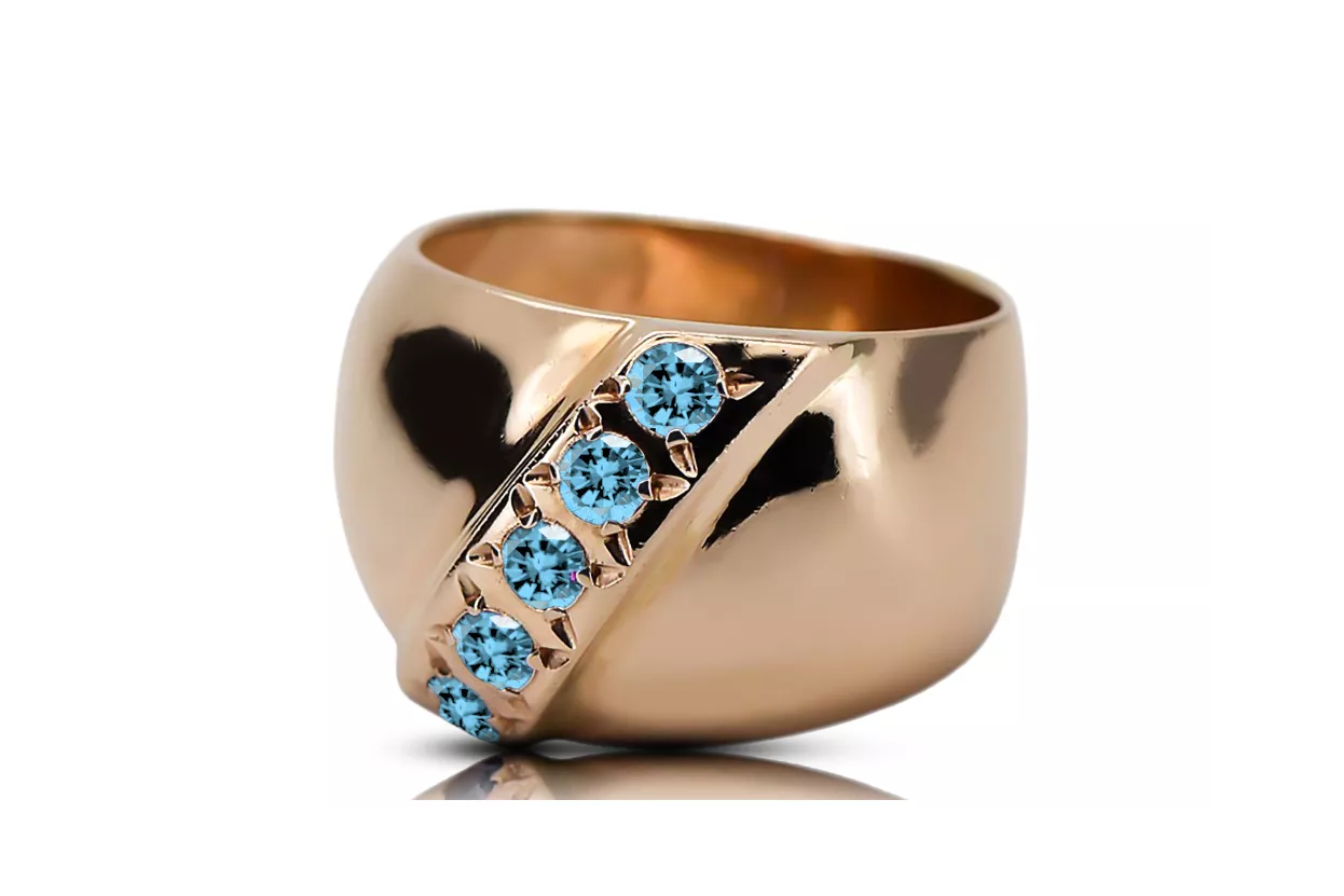 Oryginalny wyrób Vintage 14k z różowego złota Akwamaryn Pierścionek Styl Vintage vrc036r